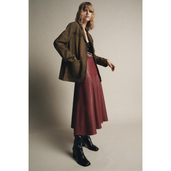 ZARA ZW COLLECTION LEATHER EFFECT MIDI SKIRT - Picture 1 of 7
